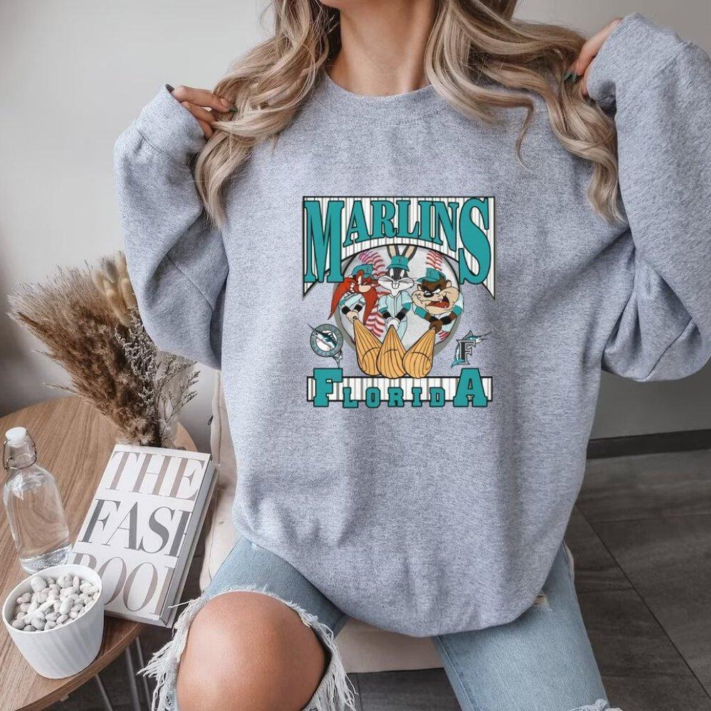 Unisex Florida Marlins Looney Tunes Pullover Crewneck Sweatshirt